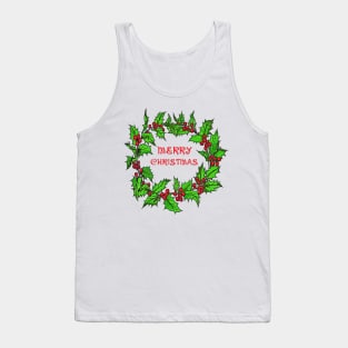 Merry Christmas Holly Wreath With Berries Tank Top